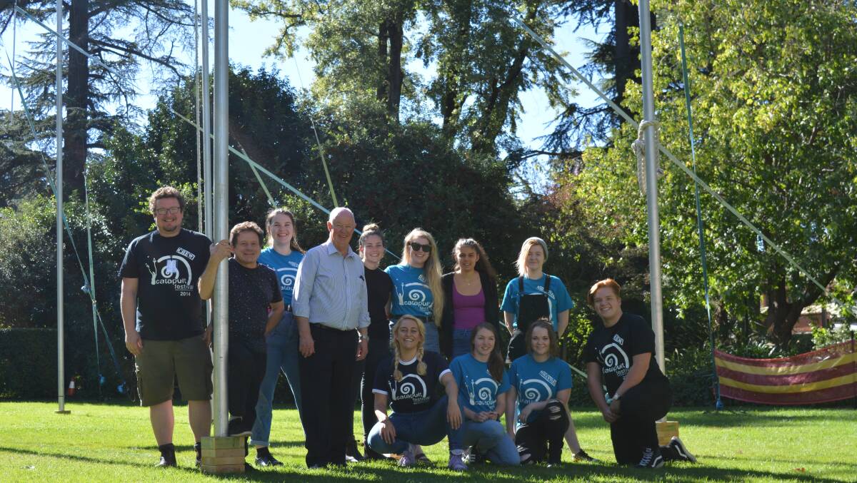 Showcase of Skills: Mayor Graeme Hanger OAM with CSU’s Karl Shead, Stephen Champion from BMEC and some of the volunteers who are helping bring the Catapult festival to life this weekend. 