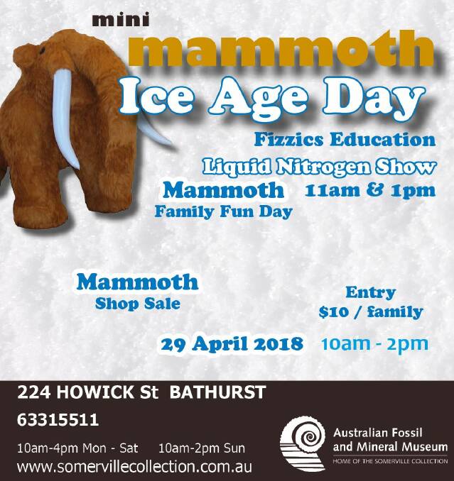 MAMMOTH MAGIC: Mini Mammoth Ice Age Day will be held at the Australian Fossil and Mineral Museum from 10am-2pm this Sunday, April 29. Call 6331 5511.