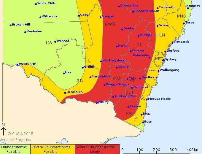 STORMS PREDICTED: Chances of a thunderstorm across NSW. Image: BUREAU OF METEOROLOGY