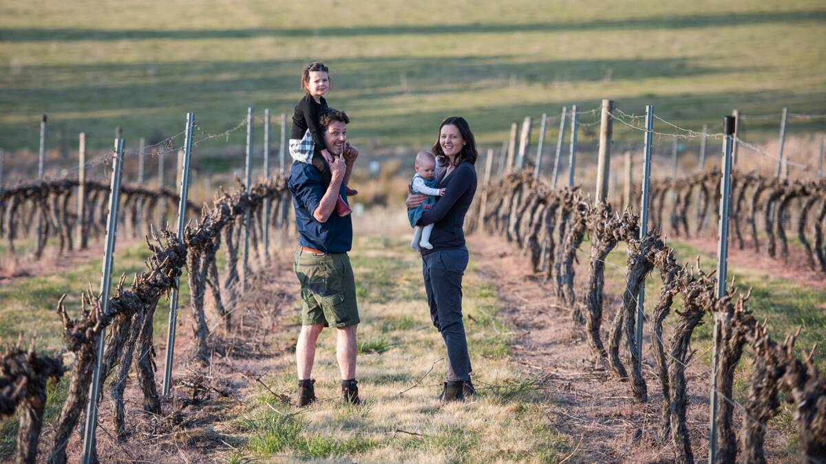 SWEET AS: Top Young Gun winemaker William-Rikard Bell with his wife Kimberley and their daughters. Photo: PIP FARQUHARSON