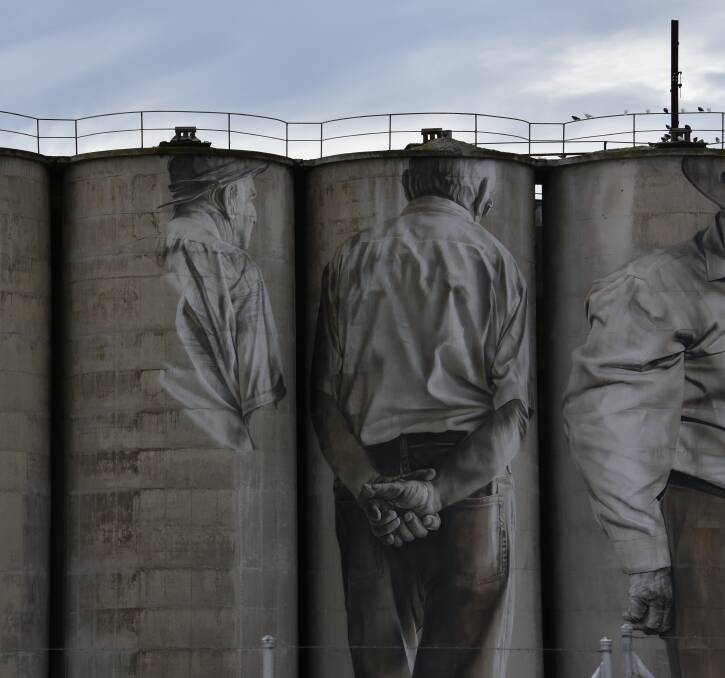 SILOS: The identities of the men being painted at Portland are being kept secret until the artwork is completed. Picture: CIARA BASTOW