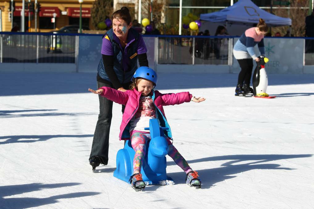 ICE, ICE, BABY: Happy skaters at the 2018 Bathurst Winter Festival. Photo: PHIL BLATCH