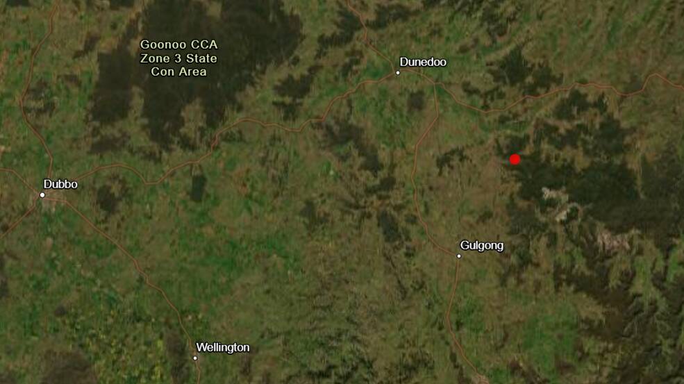 The earthquake was between Dunnedoo and Gulgong on Tuesday morning. Picture is from Geoscience Australia