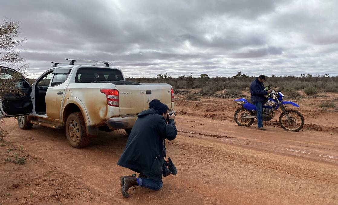 Dion Georgopoulos photographs Brendan Cullen at Kars Station near Menindee. Picture: John Hanscombe 