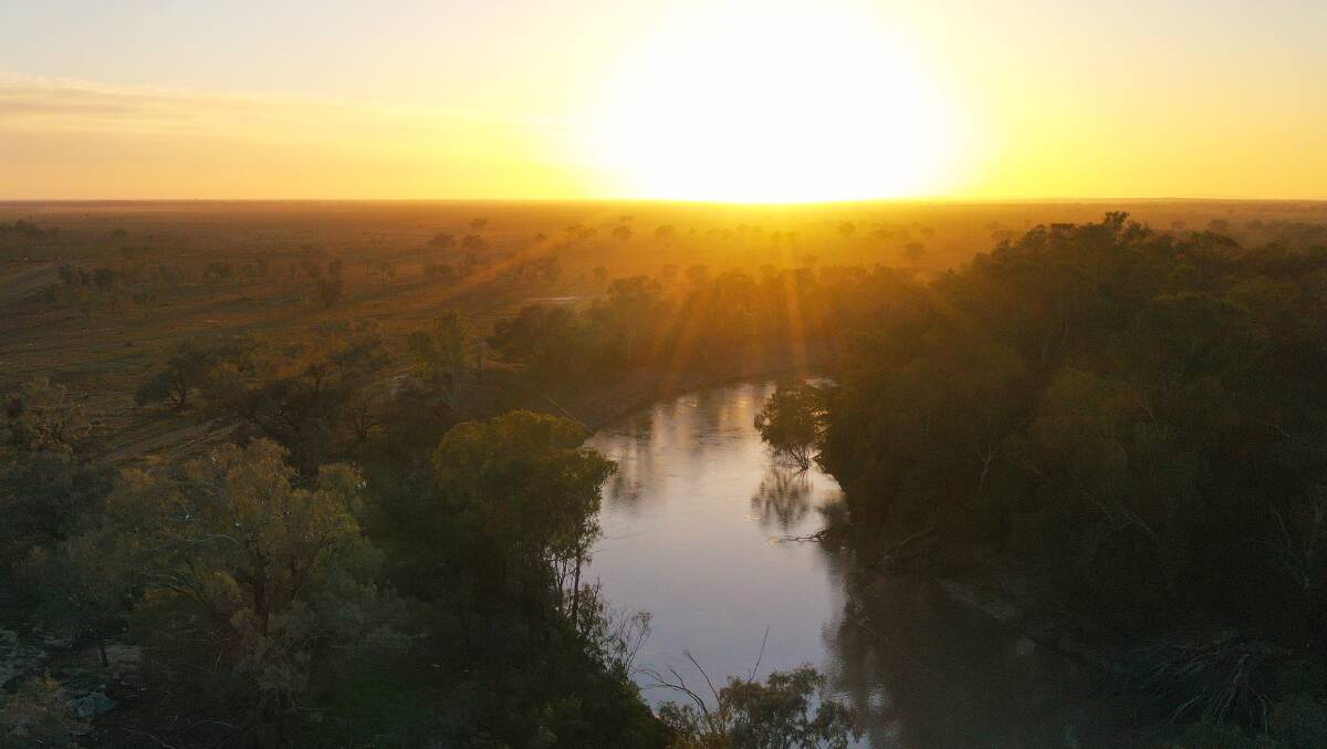 Daybreak over the Darling River at Kallara Station. Picture: John Hanscombe