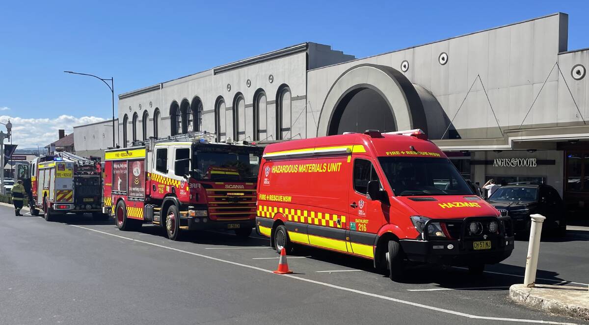 Fire and Rescue trucks and a Hazmat vehicle outside of the Armada Shopping Centre in Bathurst on April 11, 2024. Picture by Western Advocate