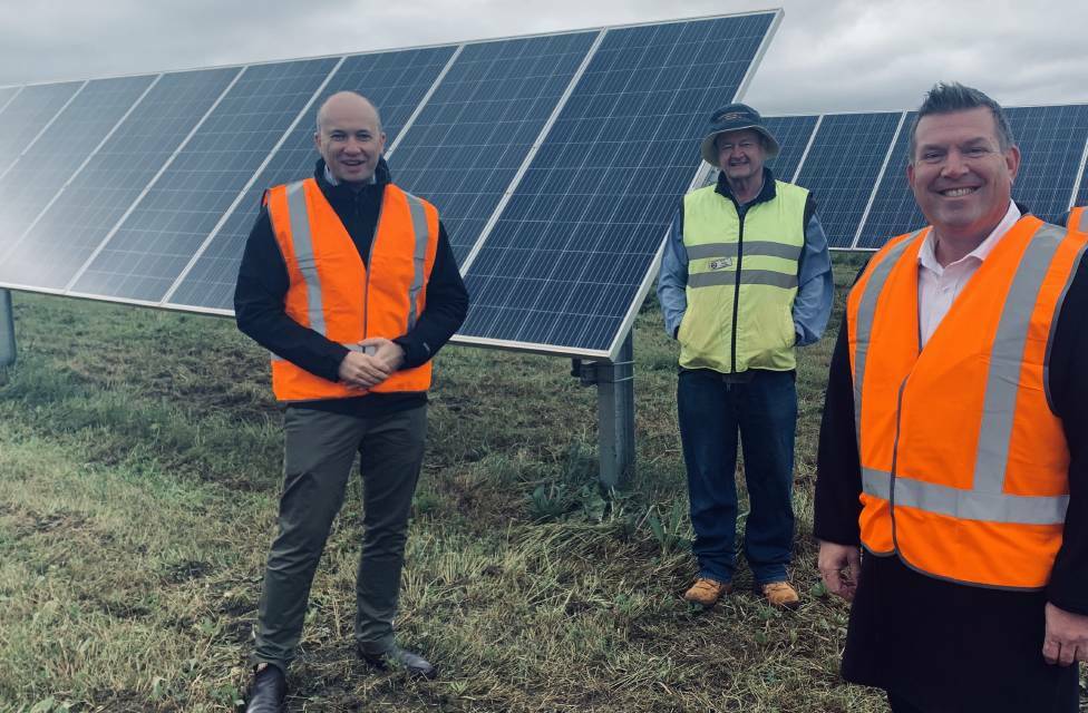 IN THE ZONE: Energy and Environment Minister Matt Kean, farmer Tom Warren and Dubbo MP Dugald Saunders at Dubbo's Renewable Energy Zone.