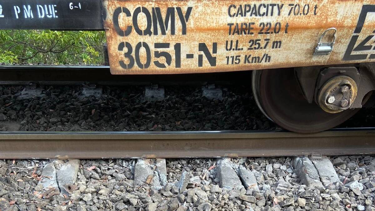 Damage to concrete sleepers on the Blue Mountains rail line following a freight train derailment on December 14. Picture: Blue Mountains MP Trish Doyle's Facebook page