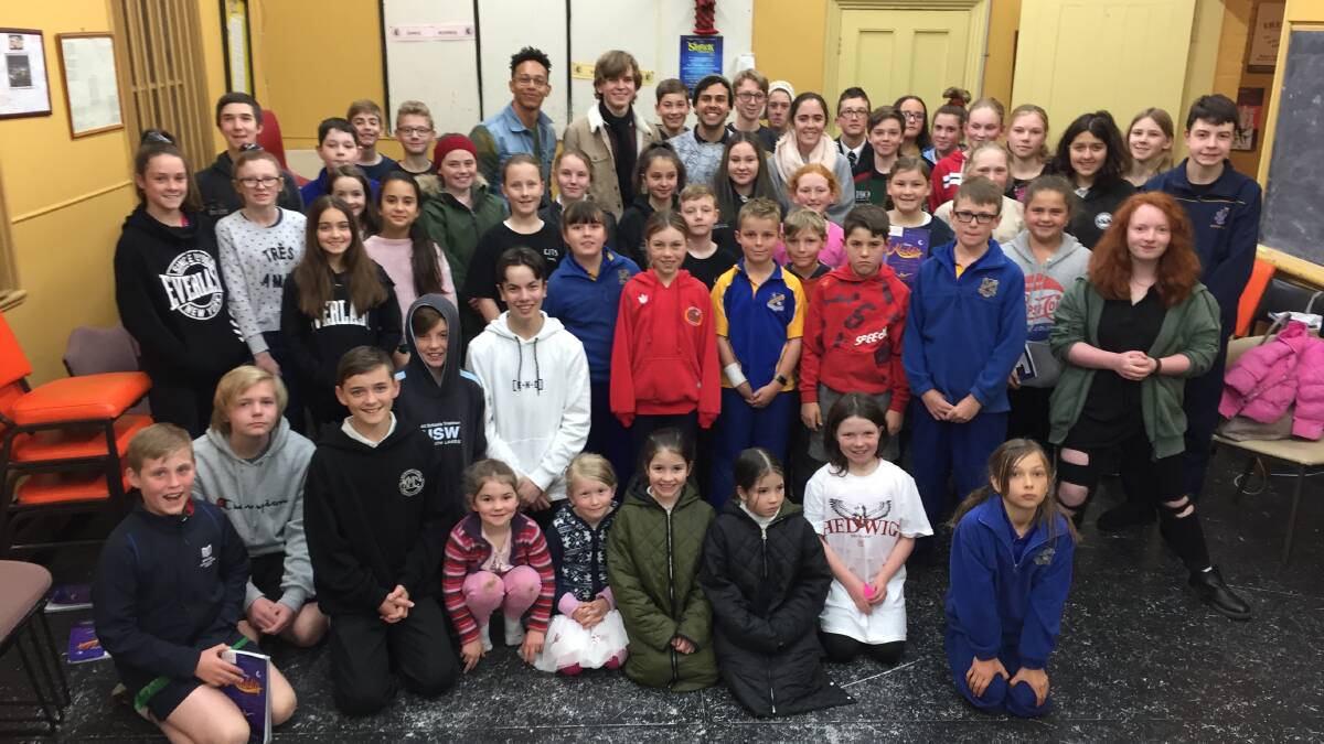 Bathurst's Ainsley Melham, who had then just finished a six-month run on Broadway, and fellow theatre performer Callum Francis at "Milltown" back in 2019 with Carillon Junior Theatrical Society members.