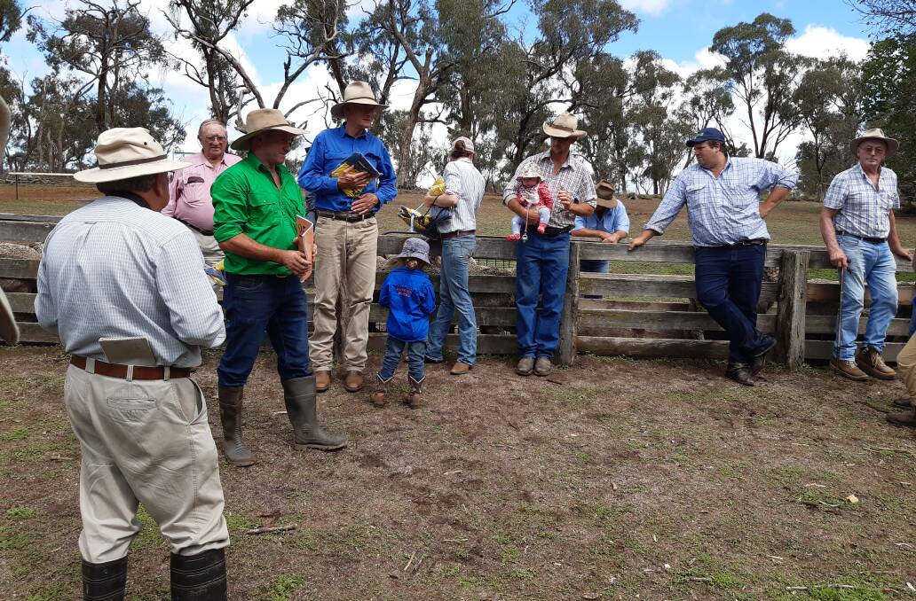 OUT AND ABOUT: Mark Griggs from The Land, Jim Inwood, Rob Webb, Alex Thompson, Megan and Peter Rutherford and their little girls, Blake Fitzpatrick and Brian Seaman at "Wonga", Tarana.