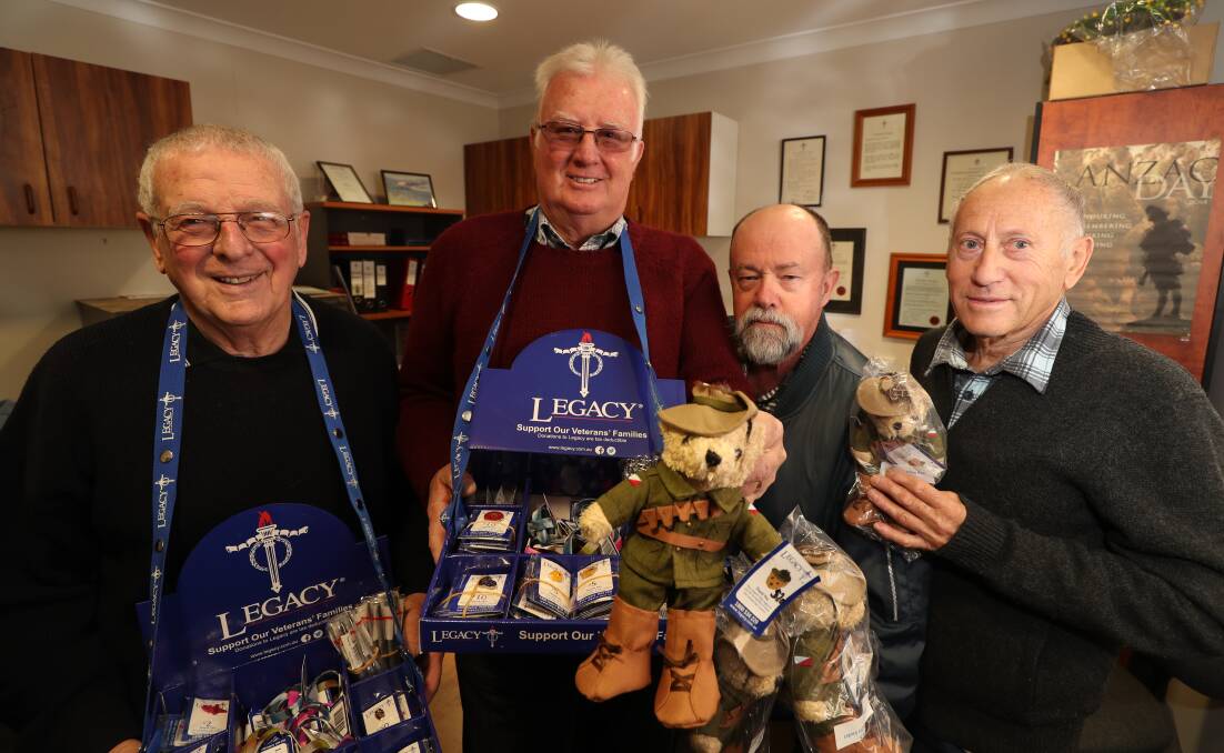 FUNDRAISER: Arthur Drury, John Murphy, Peter Dowling and Geoff Woolfe at the Bathurst RSL getting ready for Legacy Badge Day. Photo: PHIL BLATCH 090318pblegacy1