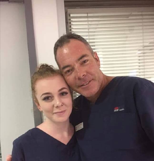 FAMILY MATTERS: Respected Bathurst Base Hospital nurse Brenden Stapleton with his daughter Jordan Stapleton on her first day at work at the hospital.