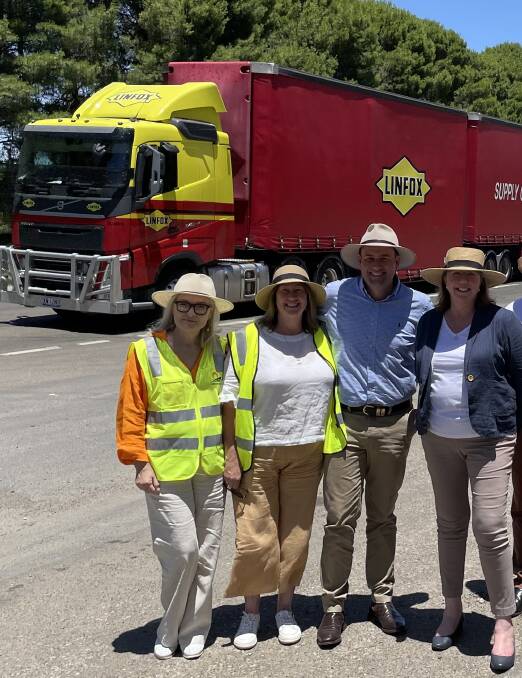 Federal Infrastructure Minister Catherine King (right) with Forbes Shire councillors Maria Willis and Michelle Herbert and then-NSW Minister for Regional Transport and Roads Sam Farraway in January 2023.