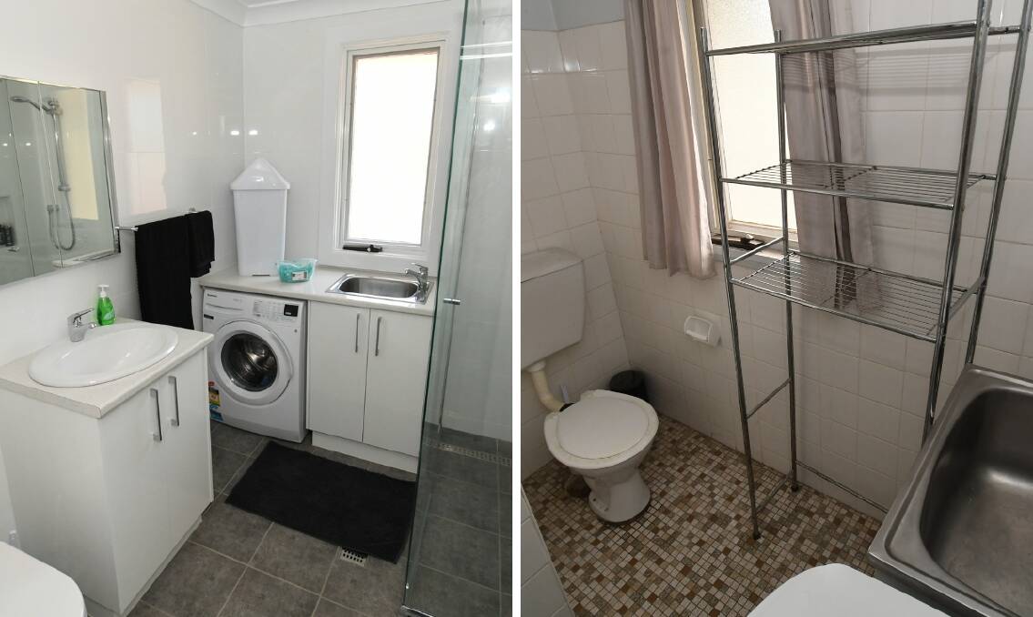 NEW AND OLD: The bathroom now (left) and the way it was before the $50,000 makeover in the flat that Veritas House uses to help homeless young people transition to independent living.