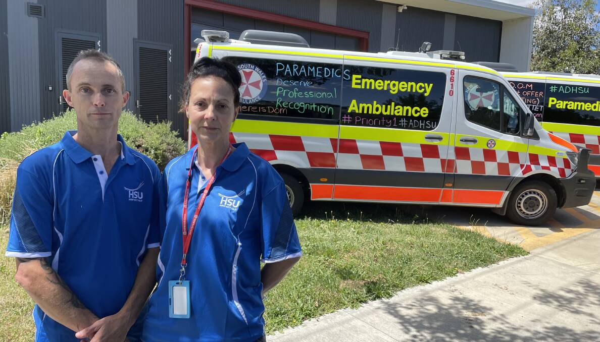 Phillip Livingstone and Claire Green are Health Services Union state delegates and paramedics in Bathurst.