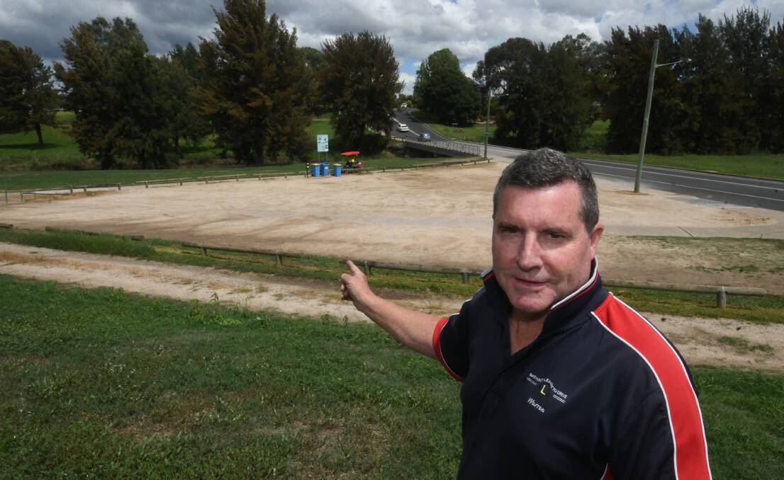 NEXT STEP: Councillor Warren Aubin hopes the car park on Hereford Street beside the Macquarie River will be sealed and will have parking lines added. Photo: CHRIS SEABROOK 022620ctarprkit