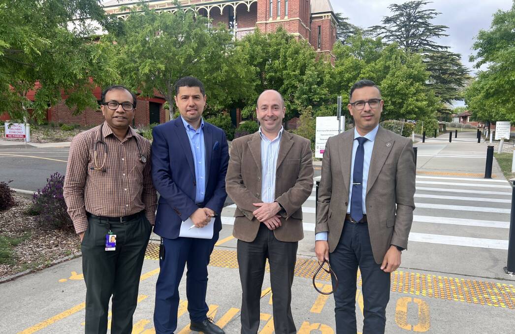 The city's new medical oncologist Dr James Todd (second from right) with Dr Riton Das, Dr Marco Metelo and Dr Khalid Al-Zubaidi at Bathurst Hospital. Picture supplied.