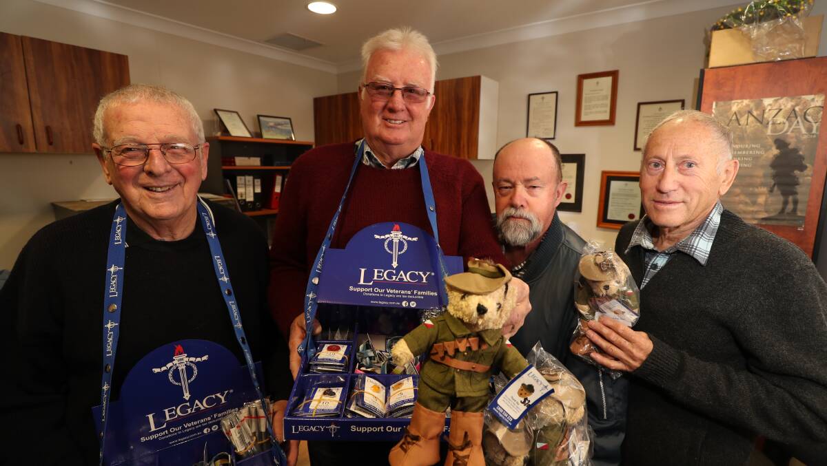 FUNDRAISER: Arthur Drury, John Murphy, Peter Dowling and Geoff Woolfe at the Bathurst RSL in the lead-up to Legacy Badge Day. Photo: PHIL BLATCH 090318pblegacy1