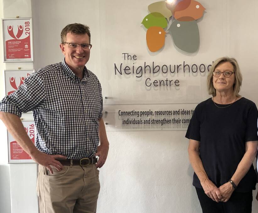 FUNDS FIGHT: Calare MP Andrew Gee and The Neighbourhood Centre's Jean Fell after Mr Gee confirmed interim funding of $84,000 for the centre's migrant support program.
