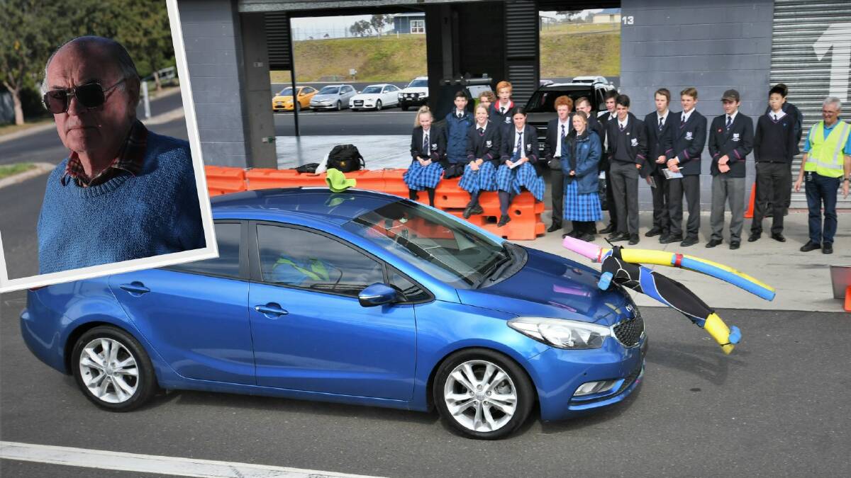 DEBATE: The Rotary Youth Driver Awareness (RYDA) program at the Mount Panorama pit complex and (inset) Greg Madden. 