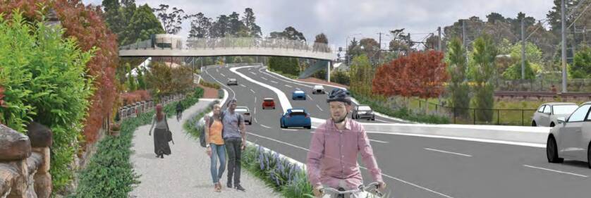An artist's impression of the completed highway duplication at Medlow Bath, including the new pedestrian bridge.
