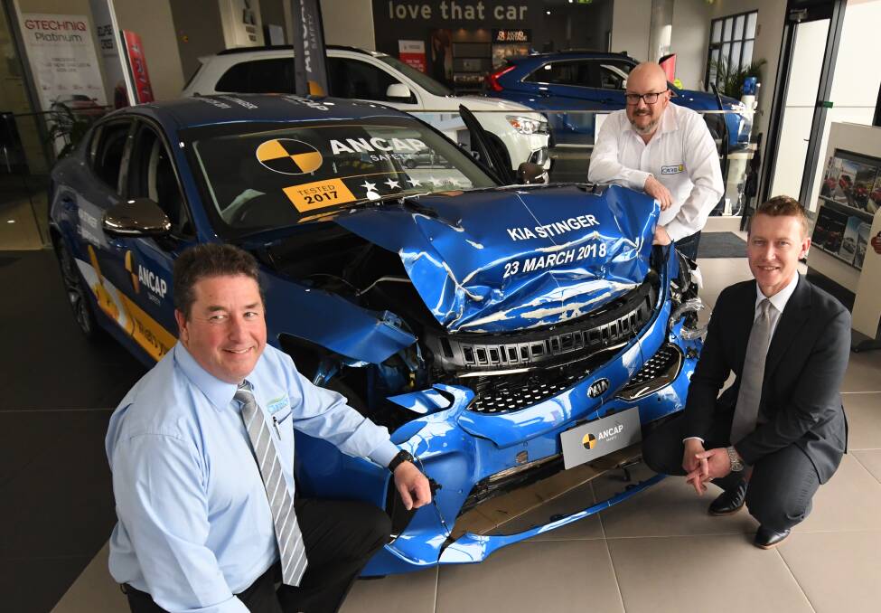 SAFETY: Michael Pentecost of Clancy Motor Group, Calare Academy of Road Safety director Matt Irvine and ANCAP chief executive James Goodwin. Photo: CHRIS SEABROOK