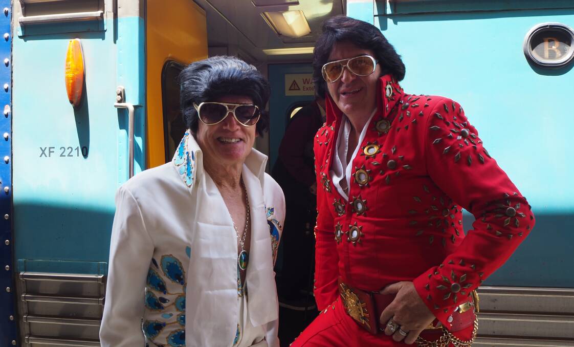 MEET AND GREET: Elvis Express passengers greeted locals when the train made a pit stop in Bathurst last January. Photo: SAM BOLT 011019sbelvi1