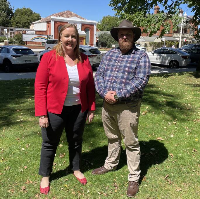 Then-shadow minister for regional roads and transport Jenny Aitchison with Labor's candidate for the seat of Bathurst, Cameron Shaw, in Bathurst in mid-March.