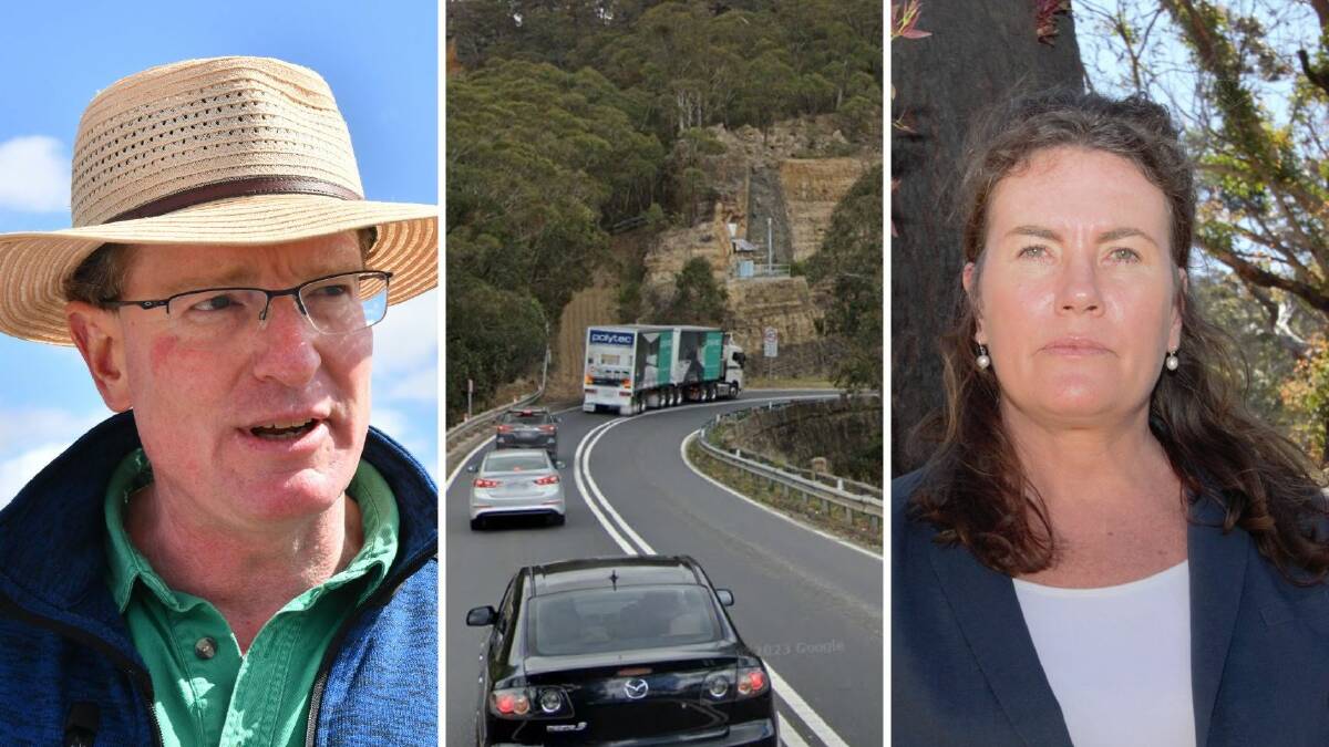 Federal Member for Calare Andrew Gee; part of the Great Western Highway near Mount Victoria; and state Member for Blue Mountains Trish Doyle.