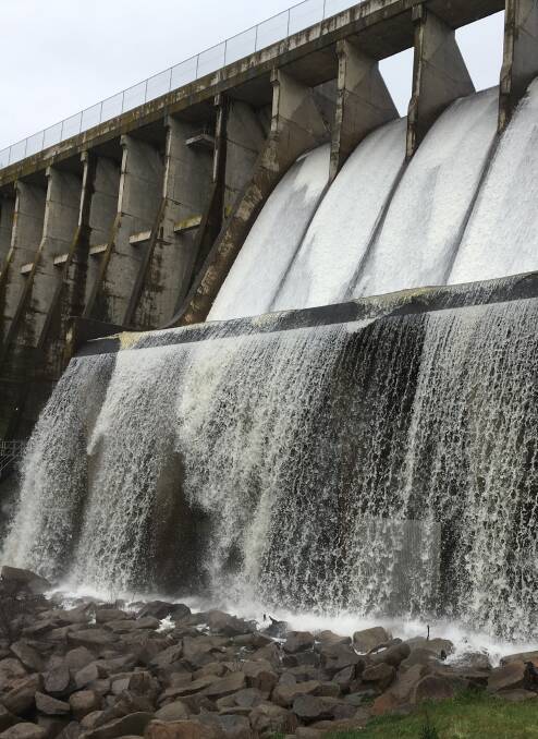 WHAT A SIGHT: Water tumbles over the spillway at Oberon Dam.