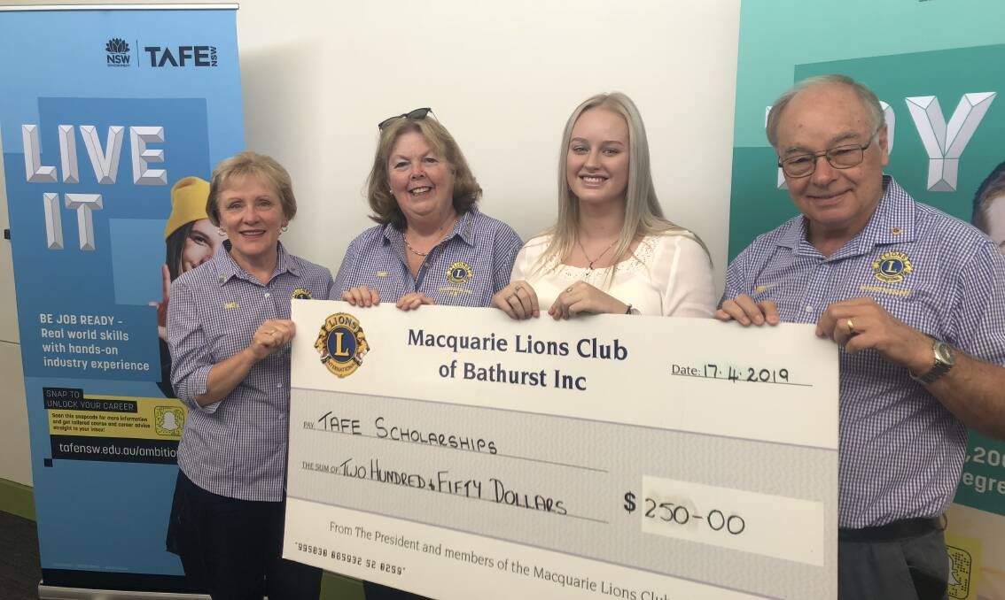 ASSISTANCE: Judy Ryan, Sue Longmore and Michael Ryan from the Lions Club of Bathurst Macquarie with Ebony Booth (Tanesha Case was unable to attend).