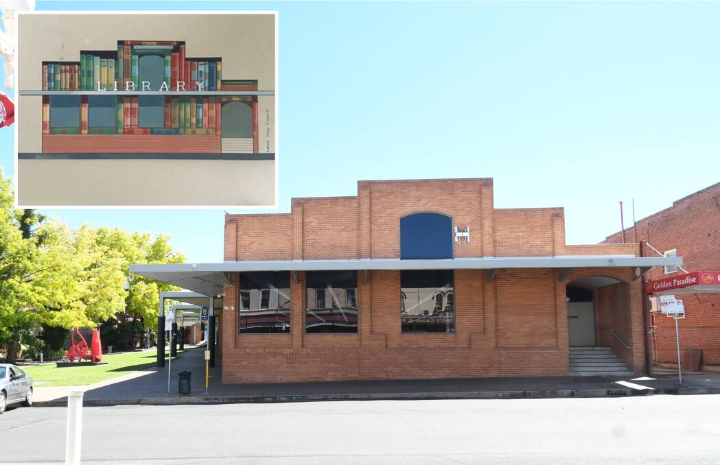 SUGGESTION: French artist Hugues Sineux has come up with a sketch (inset) that could bring some life to the front of the Bathurst Library building. 