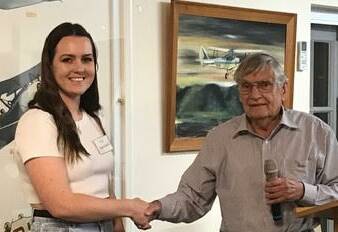 ACHIEVER: Pip Shephard is presented with the Flying Achievement Award at the Bathurst Aero Club presentation awards in 2018.