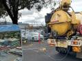 MAIN IMAGE: Drilling in the Bathurst Regional Council-owned car park. INSET: An artist's impression of the proposed Bathurst Integrated Medical Centre and adjacent multi-storey car park.