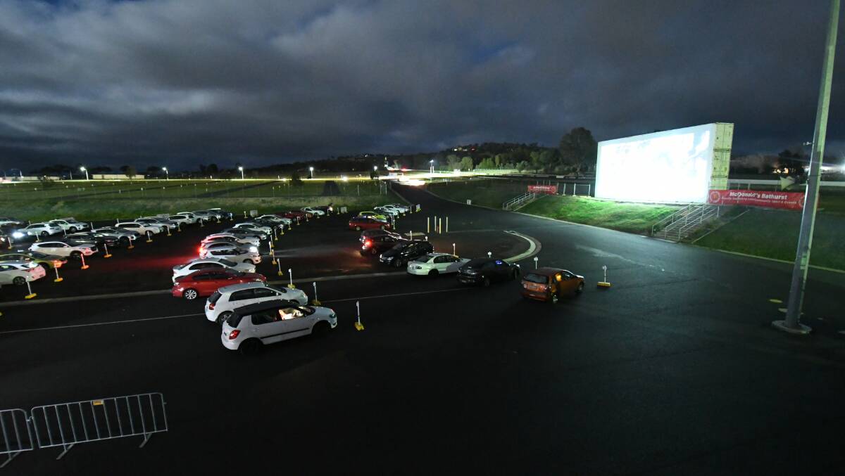 FIRST FILM: Mount Panorama's drive-in cinema on the opening night for the double feature of The Notebook and Dirty Dancing. Photo: CHRIS SEABROOK