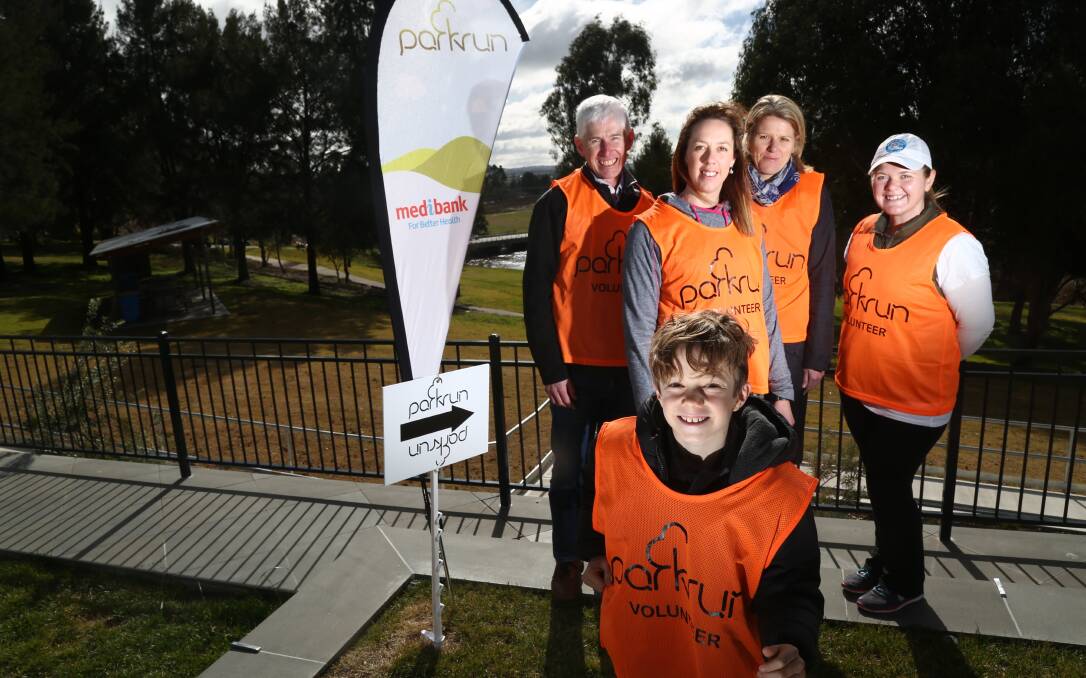 RUN IN THE PARK: Bathurst parkrun founding and co-event directors Stephen Jackson (left) and Jennifer Arnold (second from left) before the first run in July 2016.
