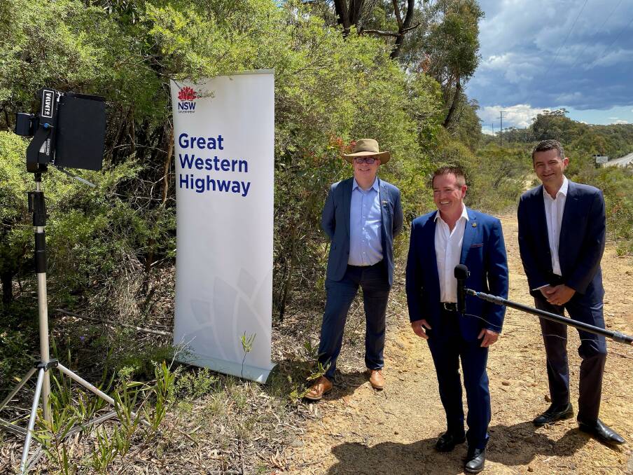 DIGGING DEEP: Alistair Lunn from Transport for NSW, Minister for Regional Roads and Bathurst MP Paul Toole and NSW MLC Shayne Mallard at the announcement that a tunnel is the preferred option for the Great Western Highway upgrade at Blackheath. Photo: SUPPLIED