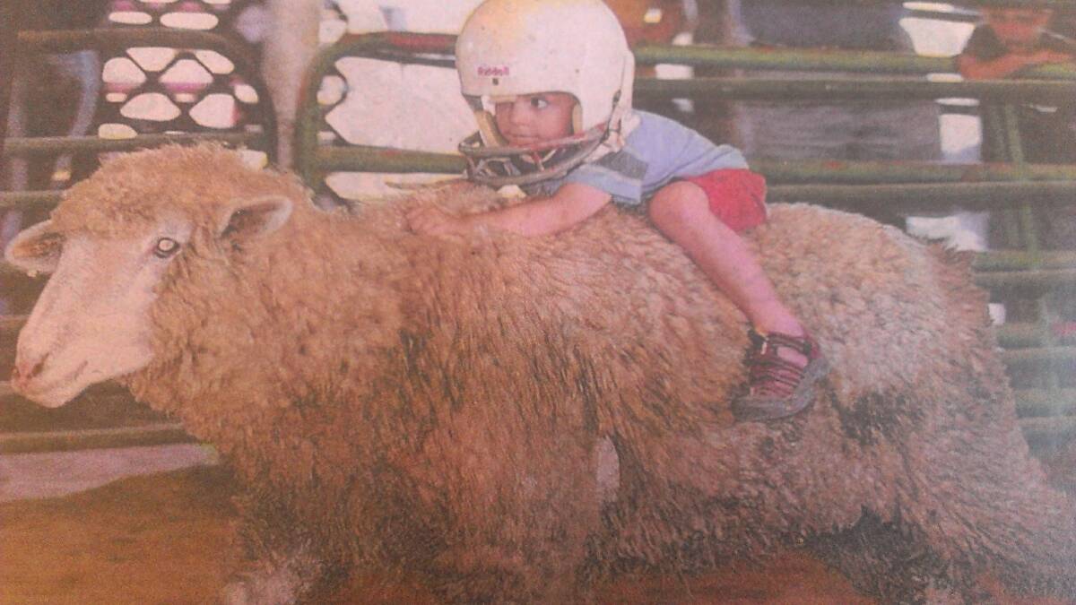 SAFETY FIRST: This little bloke is only three years old, but seems to know all the basics of sheep races.