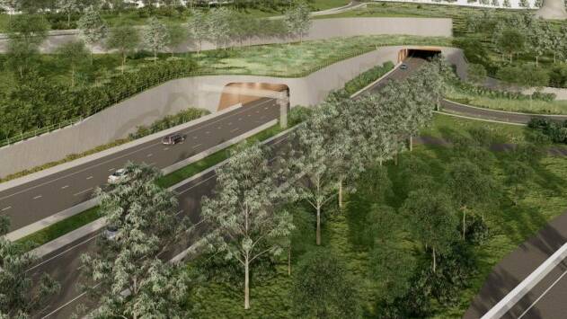 An "indicative visual concept" of a Blackheath portal for twin Great Western Highway tunnels. 