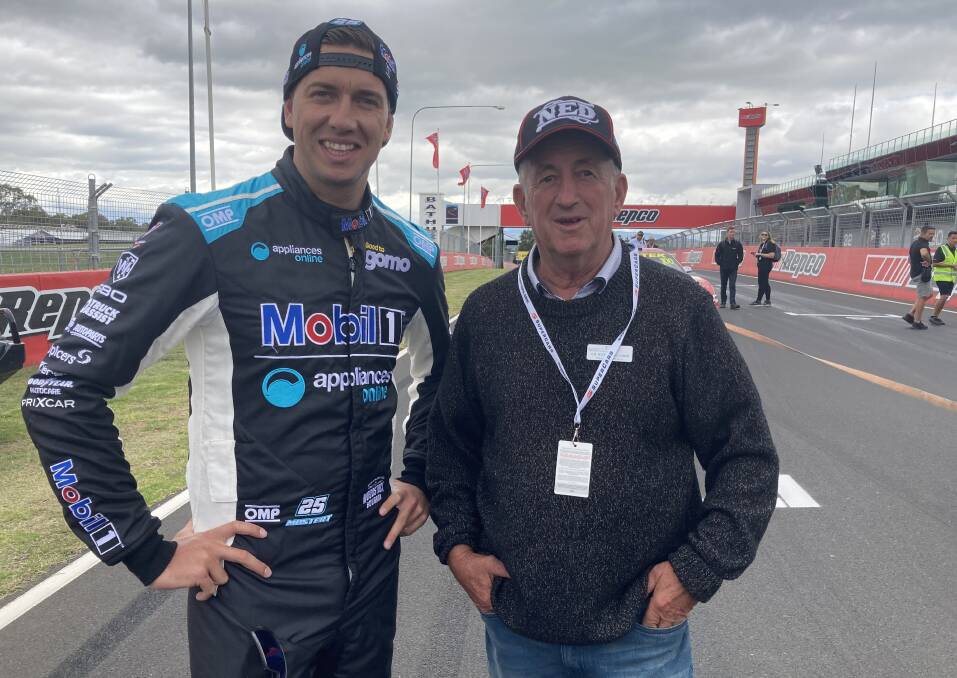 ON THE ROAD: Driver Chaz Mostert and mayor Bobby Bourke at Mount Panorama ahead of this weekend's racing action.