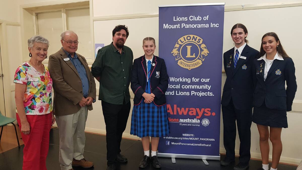 Judges Marguerite McKibbin, Michael Ryan and Dominic Ingersole with Lions Youth of the Year contestants Poppy Starr, Kai Clary and Charlize Cattermole at the Bathurst round.