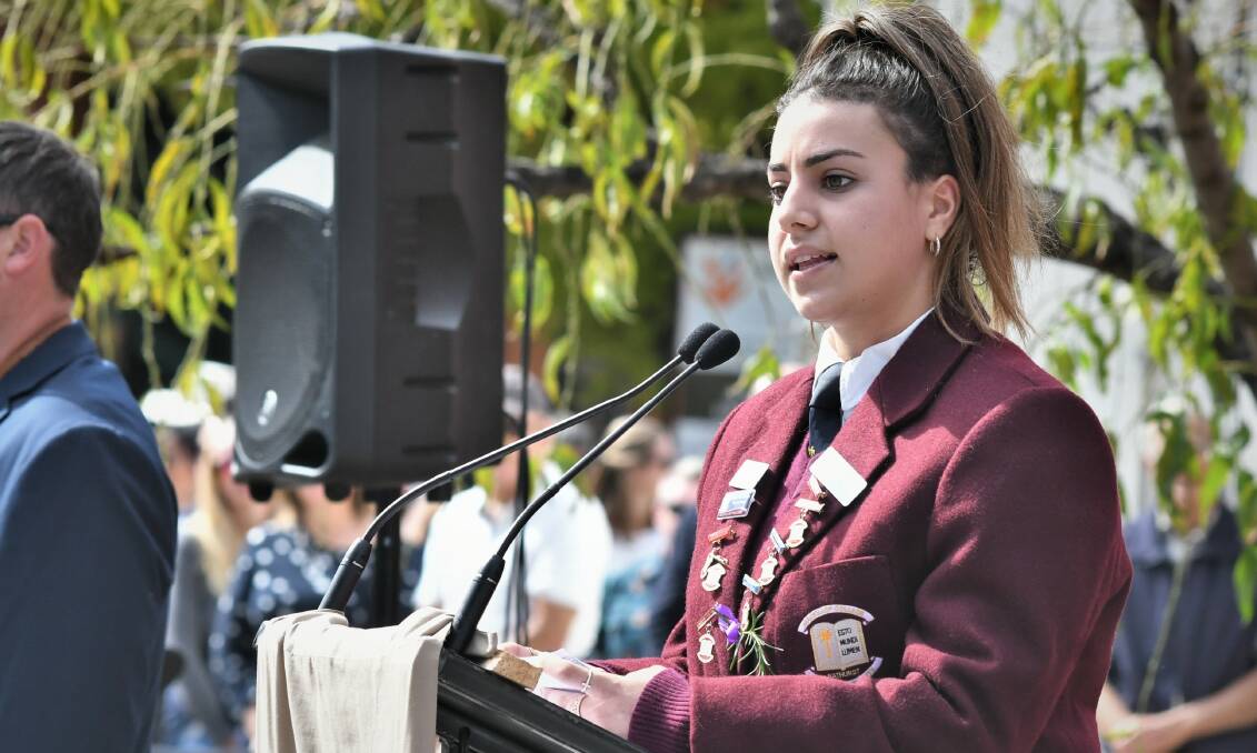 ADDRESS: Bathurst youth mayor Ashley Maalouf during Bathurst's Anzac Day commemoration. Photo: CHRIS SEABROOK canzac4