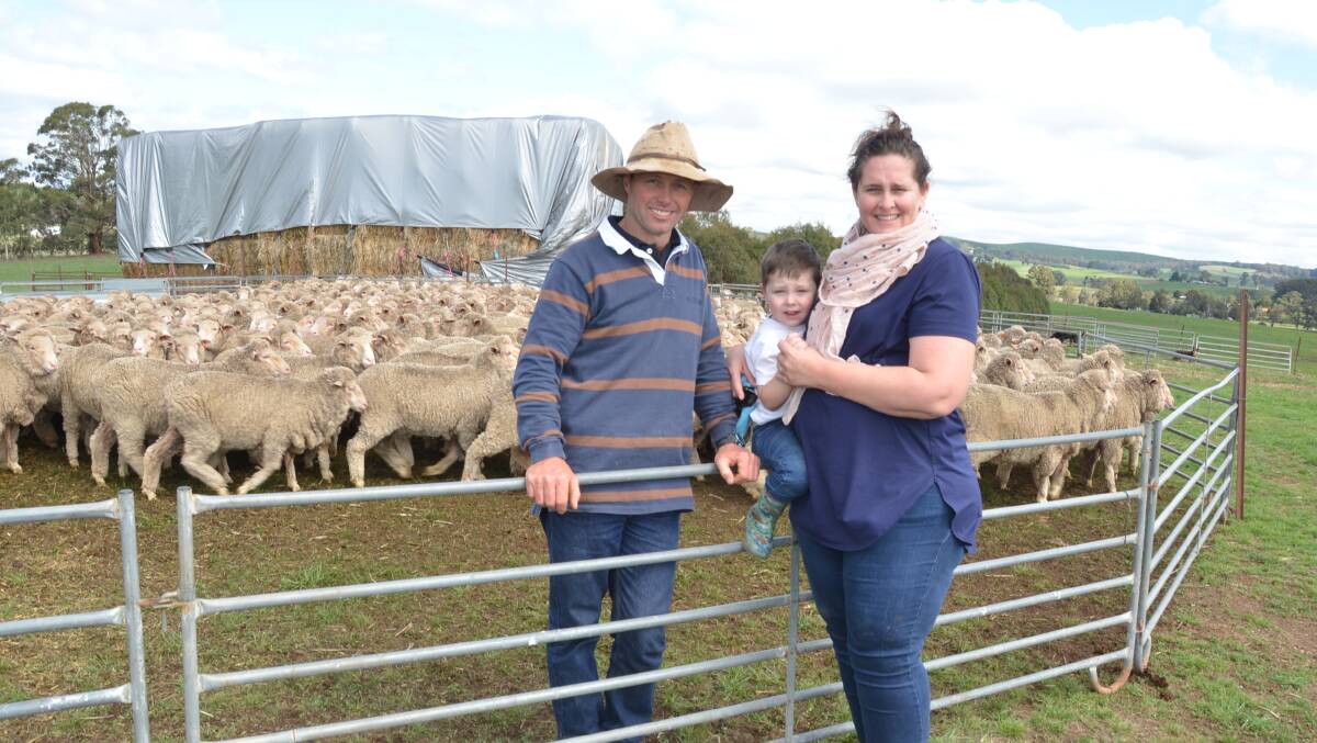 REWARDED: Dan and Nicola McMahon, pictured with their son, James, 3, had a good result with their Demondrille blood ewes (not pictured) on Auctions Plus.