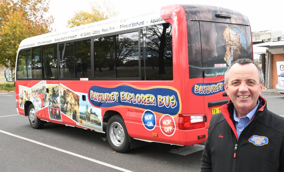 ON THE BUS: Ian Redpath with the new hop-on, hop-off Bathurst Explorer Bus. Photo: CHRIS SEABROOK 060419cbus1