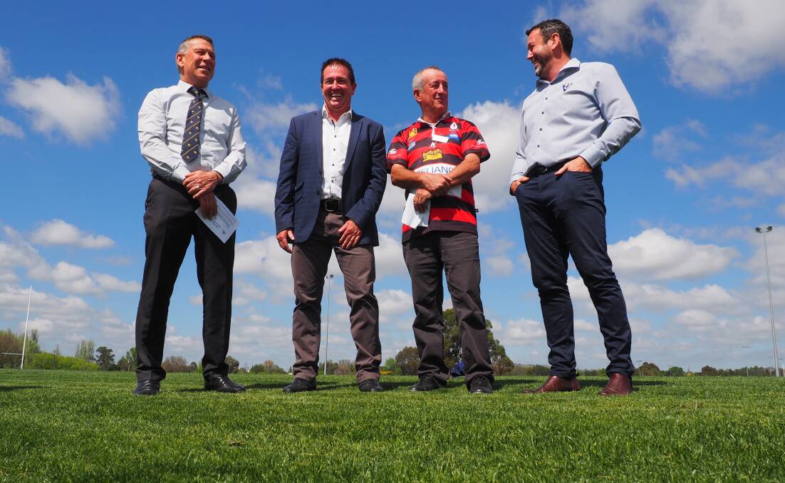 FIELDS OF DREAMS: Brian Roberson from the Bathurst Bulldogs, Member for Bathurst Paul Toole, deputy mayor Bobby Bourke and Dave Chapman from the St Pat's club. Photo: BRIAN WOOD