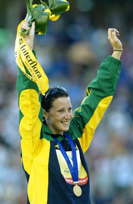 INSPIRING: Jana Pittman, pictured after winning a gold medal at the Commonwealth Games in Manchester in 2002, will be the guest speaker at a Glenray fundraiser in November. Photo: AP/DAVE CAULKIN