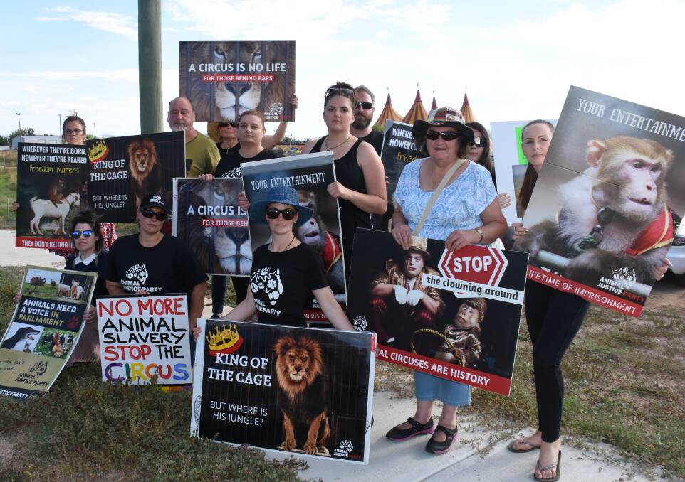CAGE CONCERN: Animal Justice Party members gathered to protest outside the Stardust Circus in Kelso last Saturday afternoon before the big top left town.
