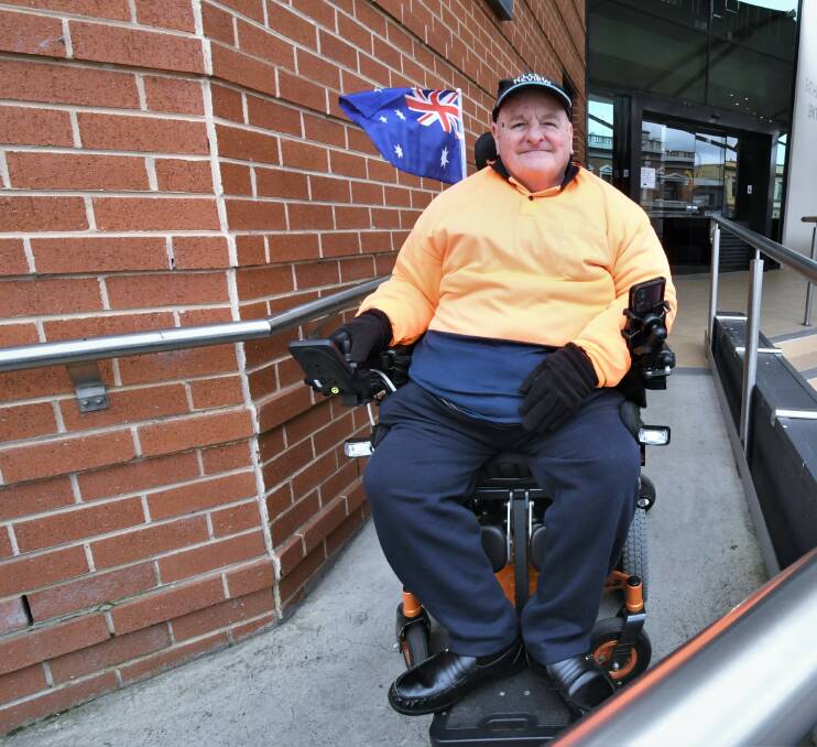 Disability advocate Bob Triming on the Bathurst Memorial Entertainment Centre ramp. File picture
