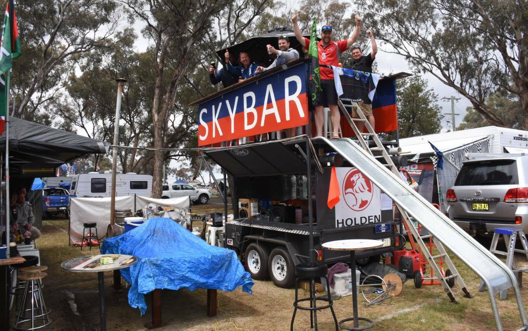 UP IN THE AIR: One of the more elaborate camps in McPhillamy Park during last year's Bathurst 1000. 