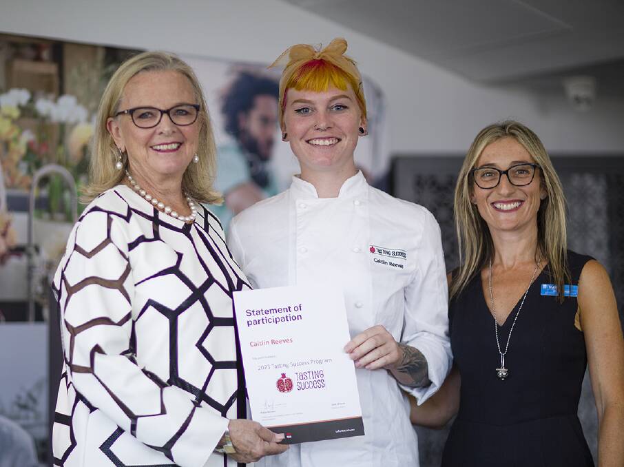 TV chef and Tasting Success program co-founder Lyndey Milan, Bathurst's Caitlin Reeves and TAFE NSW head teacher of commercial cookery Sheridan Marz. Picture supplied.
